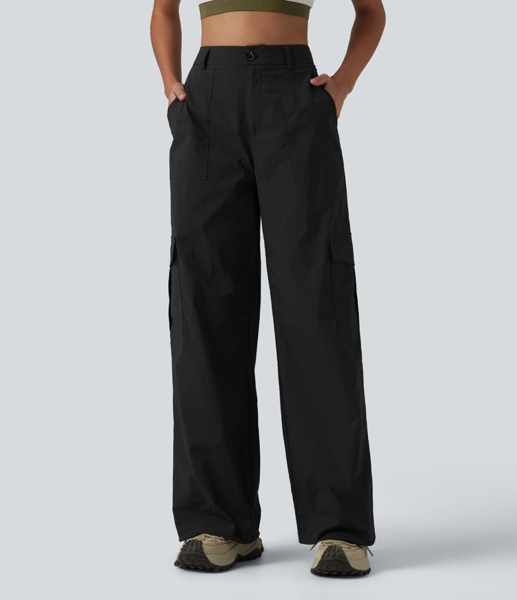 Planinarske cargo hlače s visokim strukom, ravnim nogavicama i džepovima