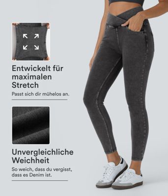 Halara Flex™ Arbeitsleggings aus elastischem Strick-Denim mit hohem Bund und mehreren Taschen