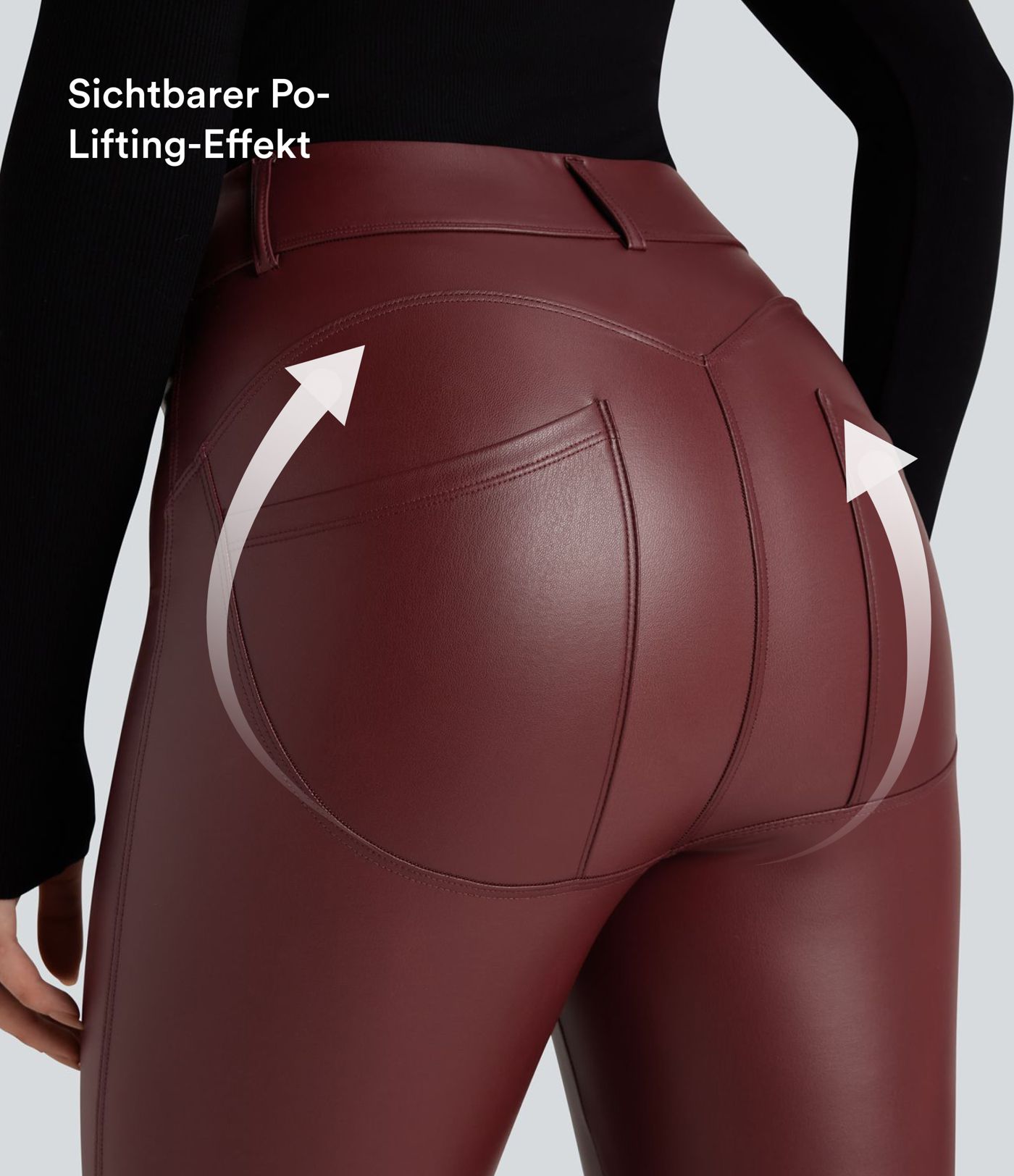 Lässige Leggings aus dehnbarem Kunstleder mit hohem Bund und Gesäßtaschen