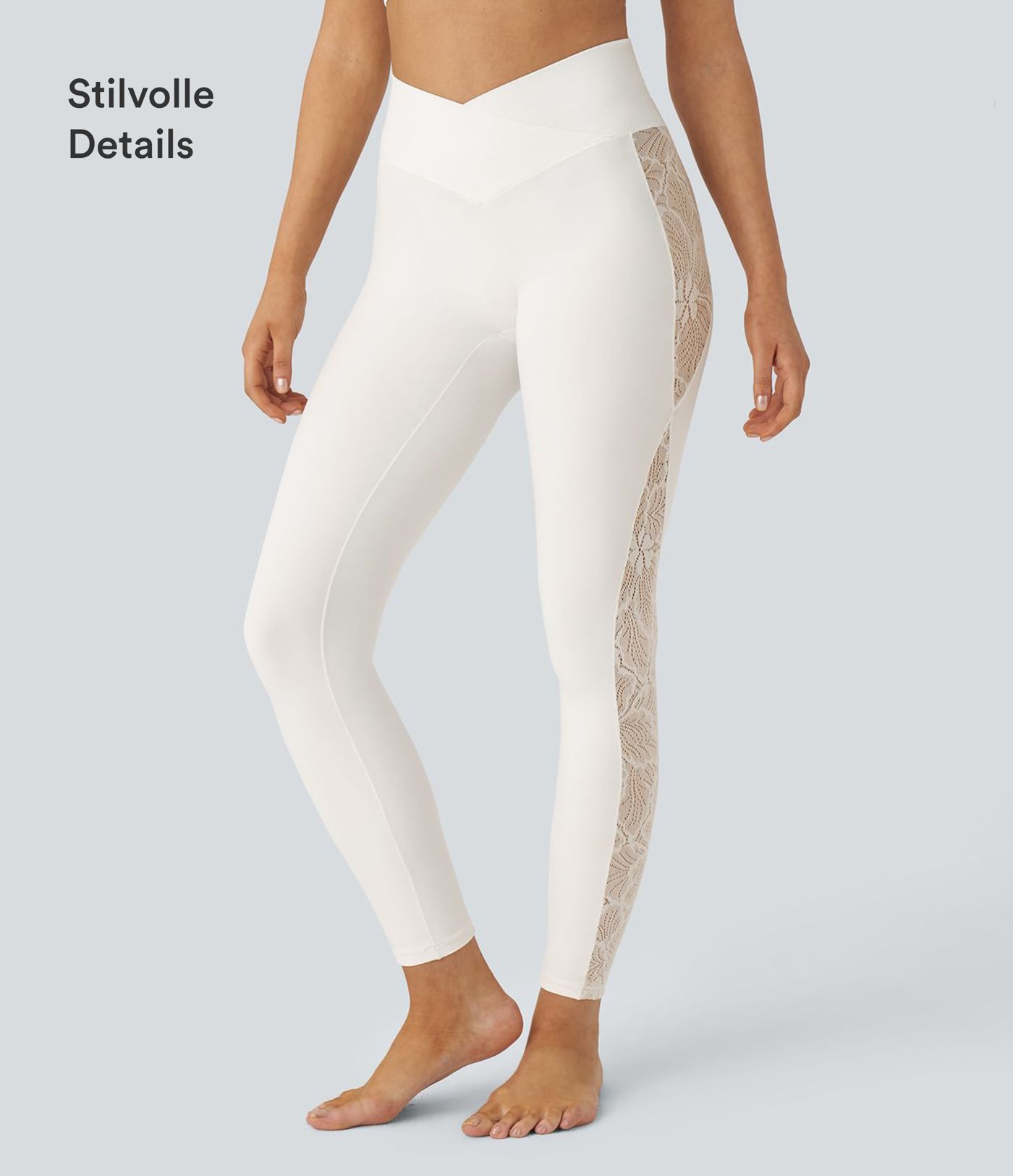 Softlyzero™ Yoga-Leggings mit hohem Bund und überkreuzter Spitze in Kontrastfarbe, Gesäßtasche, 7/8-Länge