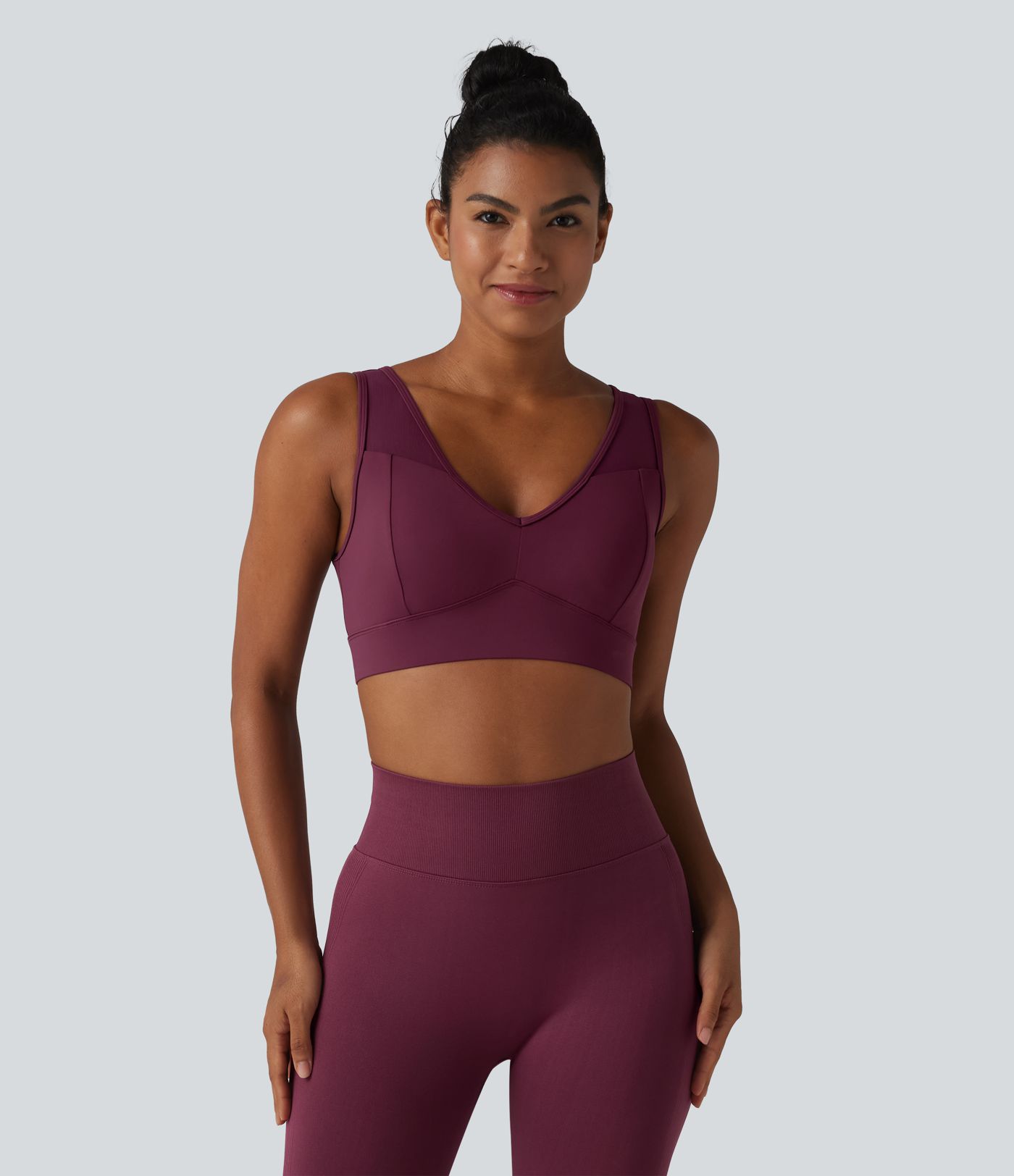 SoftlyZero™ Airy Low Support V Neck Contrast Mesh Built-in Bra Cool Touch Yoga Sports Bra