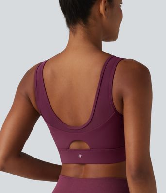 SoftlyZero™ Airy Low Support V Neck Contrast Mesh Built-in Bra Cool Touch Yoga Sports Bra