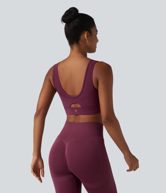 SoftlyZero™ Airy Low Support V Neck Contrast Mesh Built-in Bra Cool Touch Yoga Sports Bra
