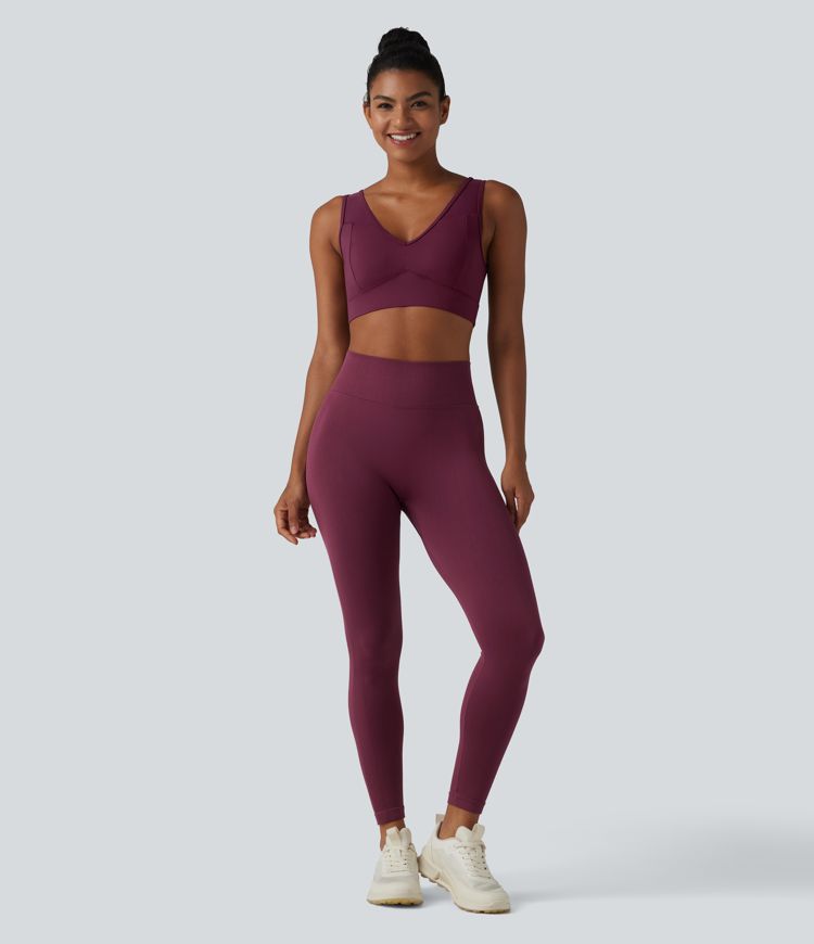 SoftlyZero™ Airy Low Support V Neck Contrast Mesh Built-in Bra Cool Touch Yoga Sports Bra