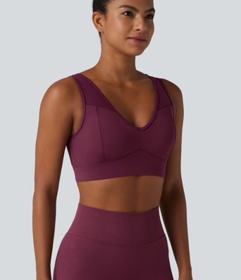 SoftlyZero™ Airy Low Support V Neck Contrast Mesh Built-in Bra Cool Touch Yoga Sports Bra