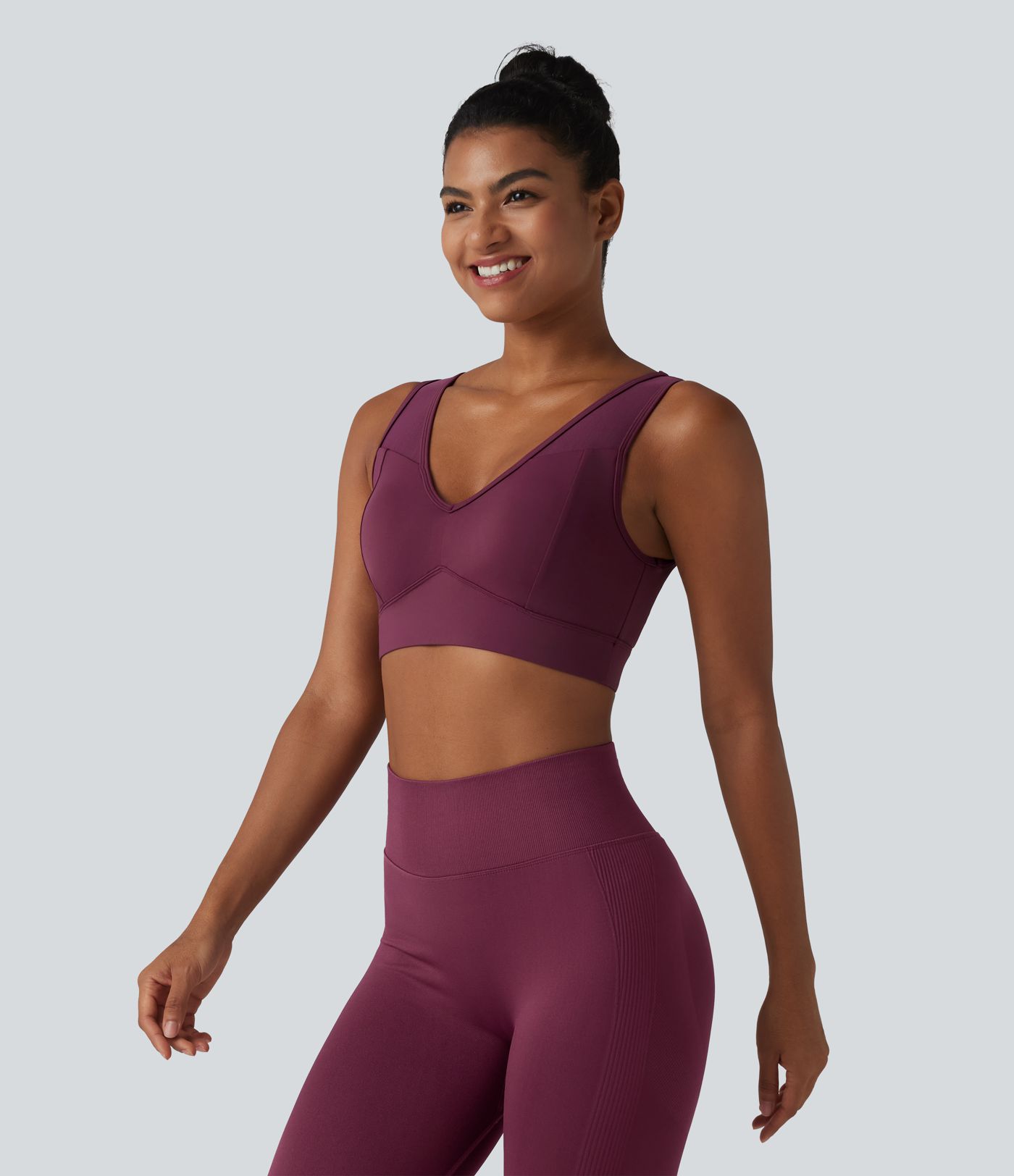 SoftlyZero™ Airy Low Support V Neck Contrast Mesh Built-in Bra Cool Touch Yoga Sports Bra
