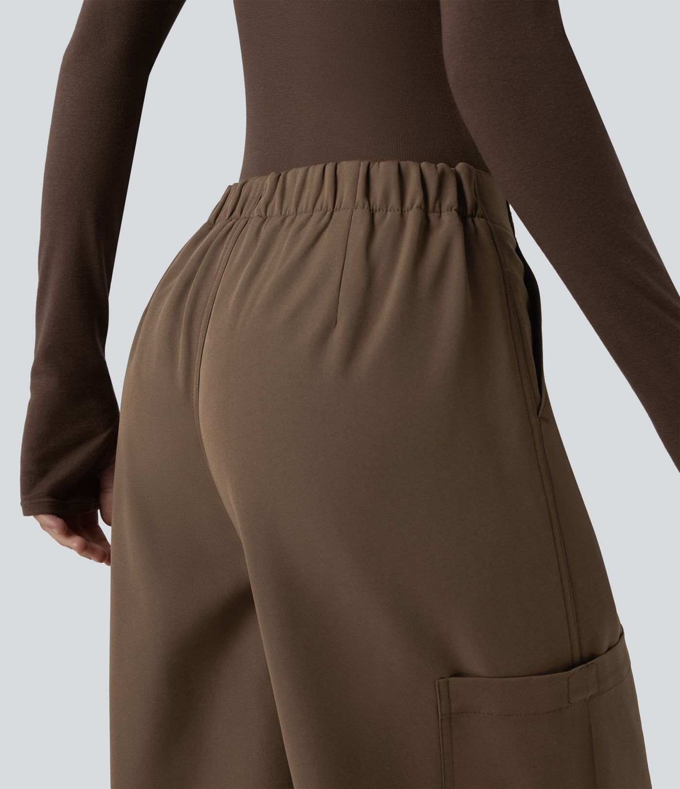 Pantalon parachute large fluide décontracté en polaire taille haute avec poches