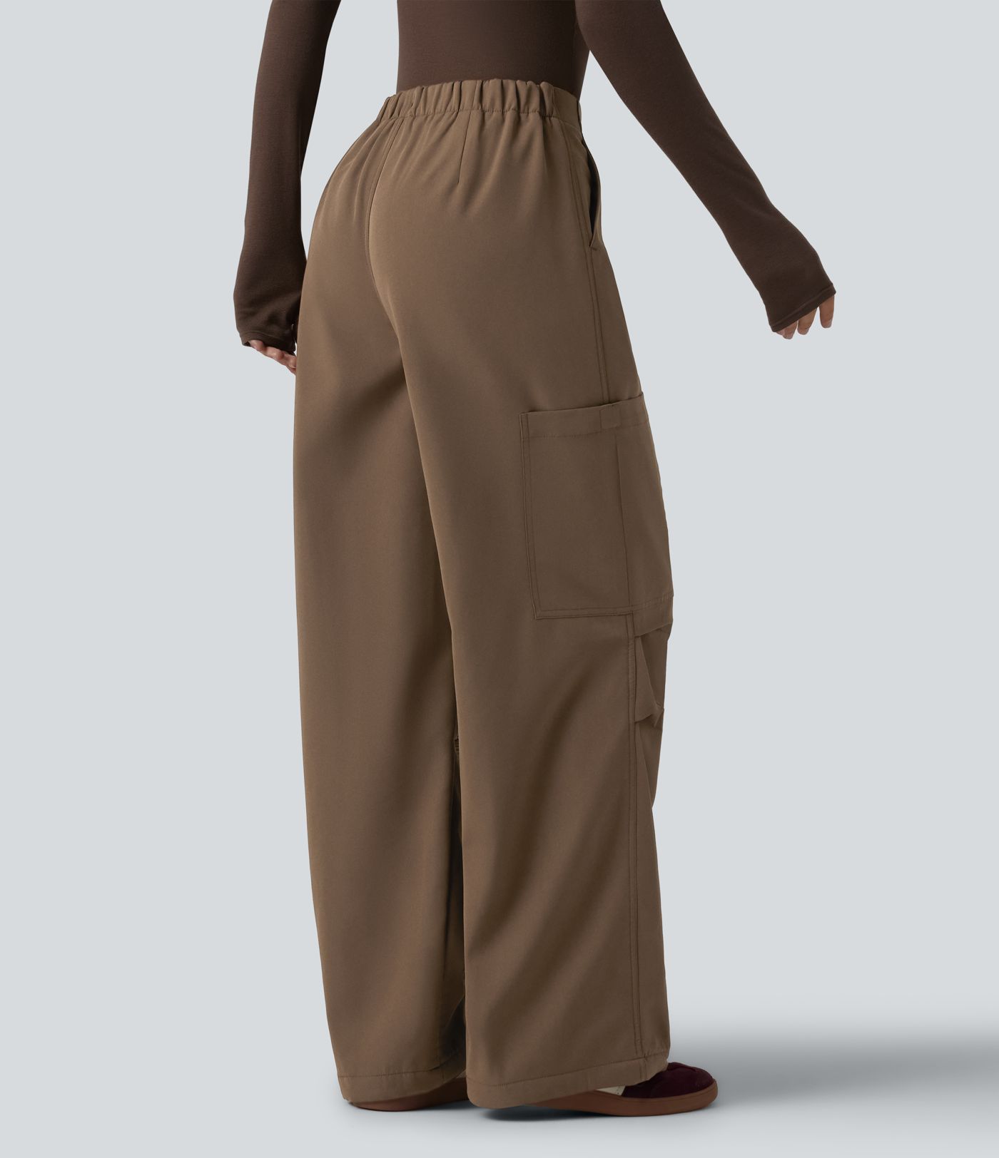 Pantalon parachute large fluide décontracté en polaire taille haute avec poches