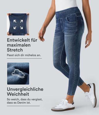 Halara Flex™ Jeans Lässige 7/8-Leggings aus dehnbarem Strickdenim mit hoher Taille und Gesäßtasche