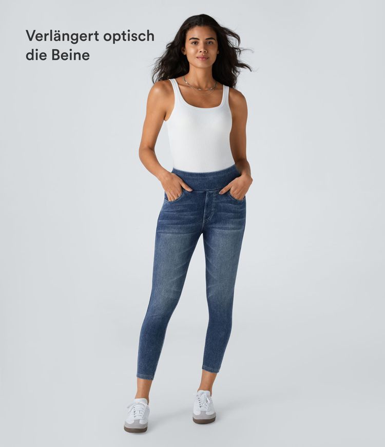 Halara Flex™ Jeans Lässige 7/8-Leggings aus dehnbarem Strickdenim mit hoher Taille und Gesäßtasche