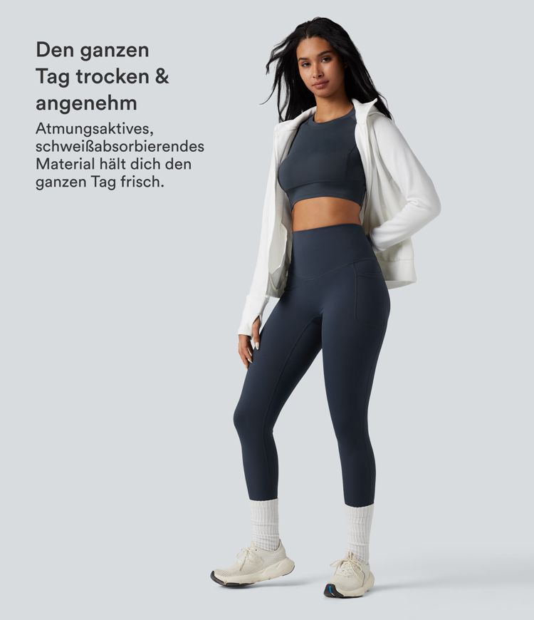 Halara Ultrasculpt™ Heat - Lauf-Leggings mit hohem Crossover-Bund, Seitentaschen, Fleecefutter und Bauchkontrolle