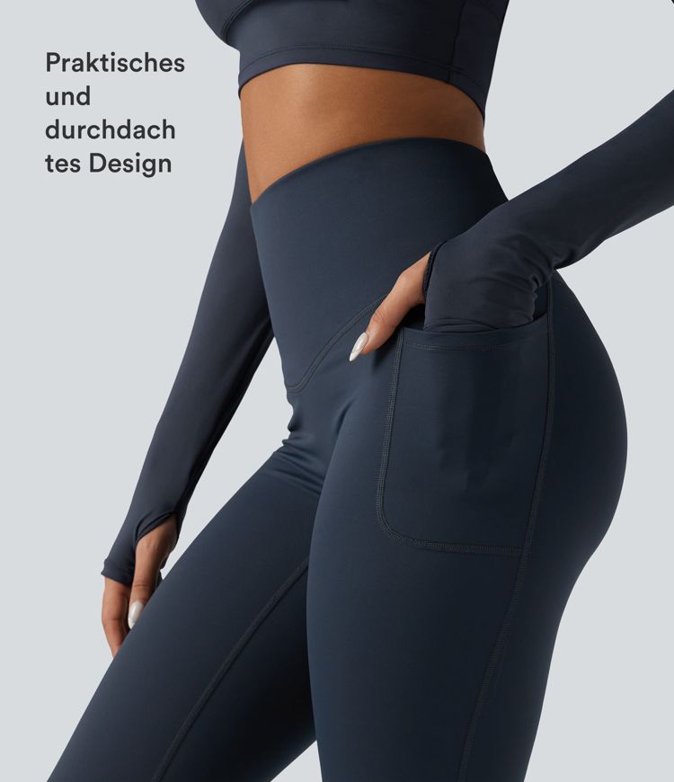Halara Ultrasculpt™ Heat - Lauf-Leggings mit hohem Crossover-Bund, Seitentaschen, Fleecefutter und Bauchkontrolle