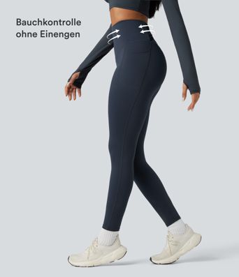 Halara Ultrasculpt™ Heat - Lauf-Leggings mit hohem Crossover-Bund, Seitentaschen, Fleecefutter und Bauchkontrolle