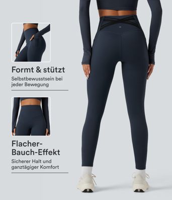 Halara Ultrasculpt™ Heat - Lauf-Leggings mit hohem Crossover-Bund, Seitentaschen, Fleecefutter und Bauchkontrolle