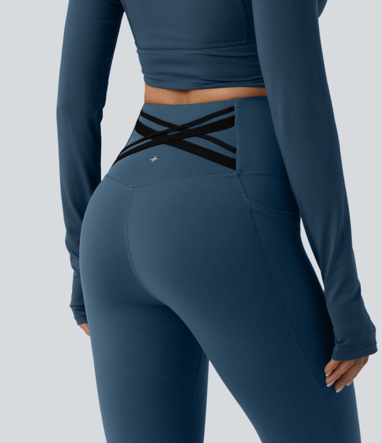 Leggings Halara Ultrasculpt™ da corsa a vita alta con controllo addominale, schiena incrociata e tasche