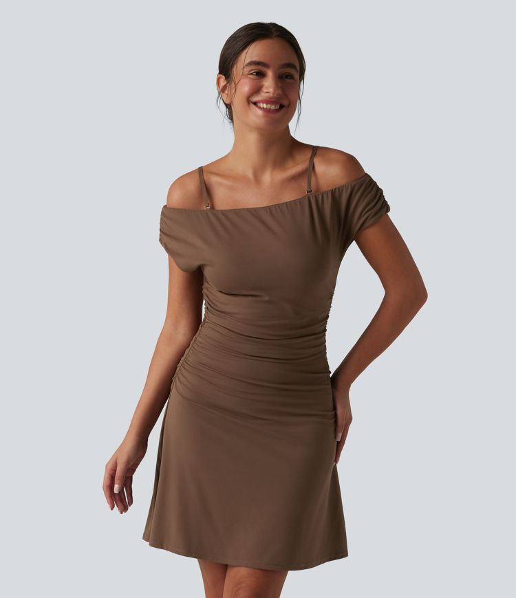 Soft Silt SoftlyZero™ - Schulterfreies 2-in-1 Yoga-Sportkleid mit abnehmbaren Trägern und integriertem BH - Easy Peezy / 1