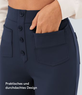 Lässige Stoffhose mit hohem Bund und mehreren Taschen und geradem Bein