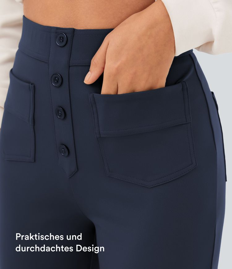 Lässige Stoffhose mit hohem Bund und mehreren Taschen und geradem Bein