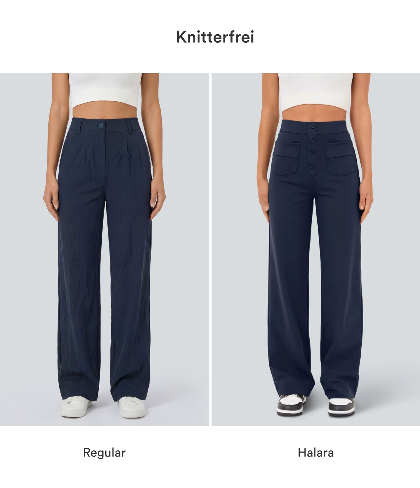 Lässige Stoffhose mit hohem Bund und mehreren Taschen und geradem Bein