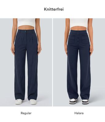 Lässige Stoffhose mit hohem Bund und mehreren Taschen und geradem Bein