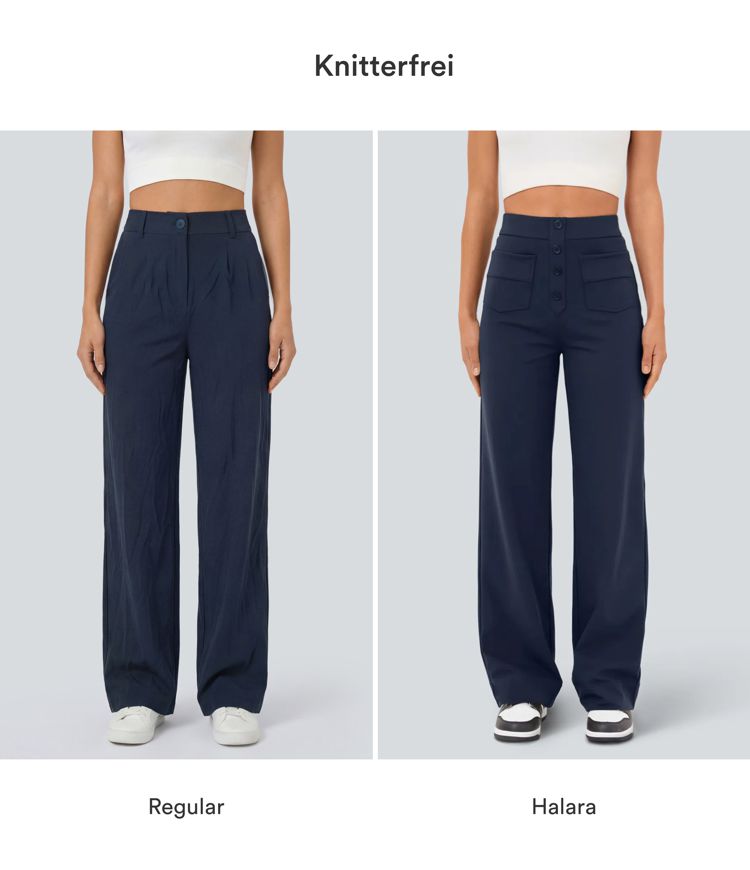 Lässige Stoffhose mit hohem Bund und mehreren Taschen und geradem Bein