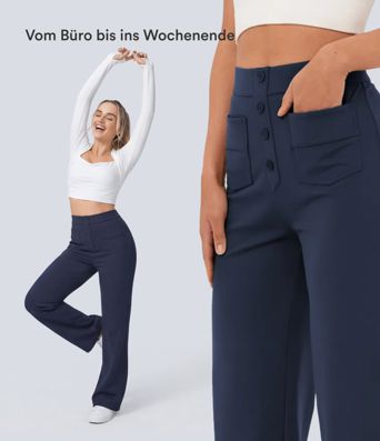 Lässige Stoffhose mit hohem Bund und mehreren Taschen und geradem Bein