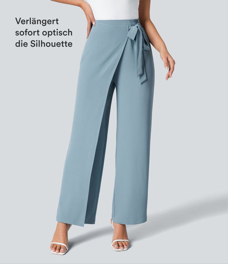 Halara Flex™ - Arbeits-Hose mit hohem Bund, Seitentaschen, Bindeband und weitem Bein