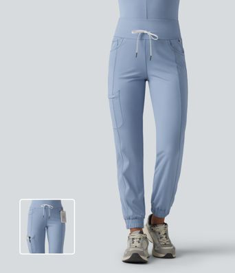 SoftlyZero™ Airy Mid Rise Drawstring Cool Touch Casual Cargo Scrub Joggers with Pockets
