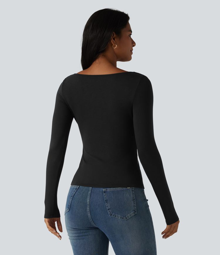 Halara HeatCore Asymmetrical Neck Long Sleeve Slim Casual Warming Top