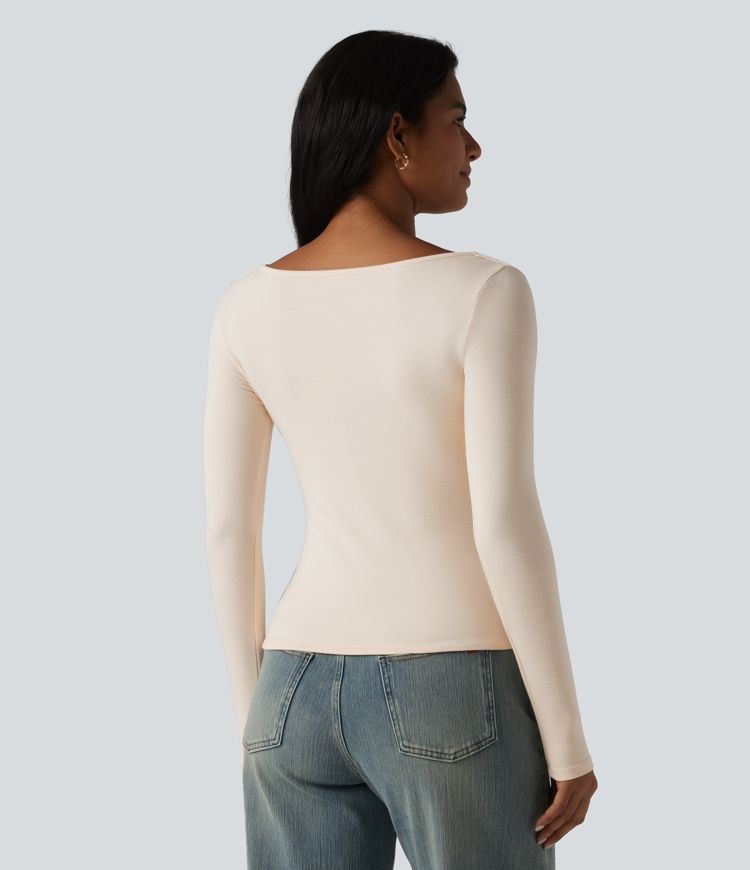 Halara HeatCore Asymmetrical Neck Long Sleeve Slim Casual Warming Top