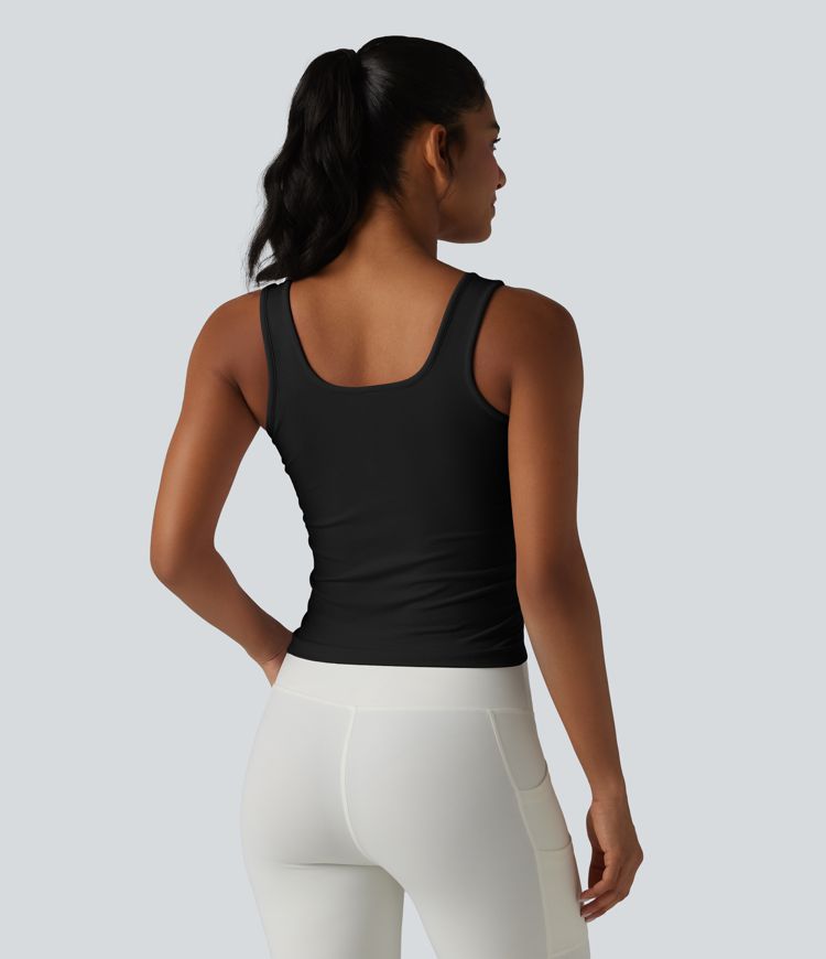OneForm Seamless Flow Square Neck Ruched Yoga Tank Top