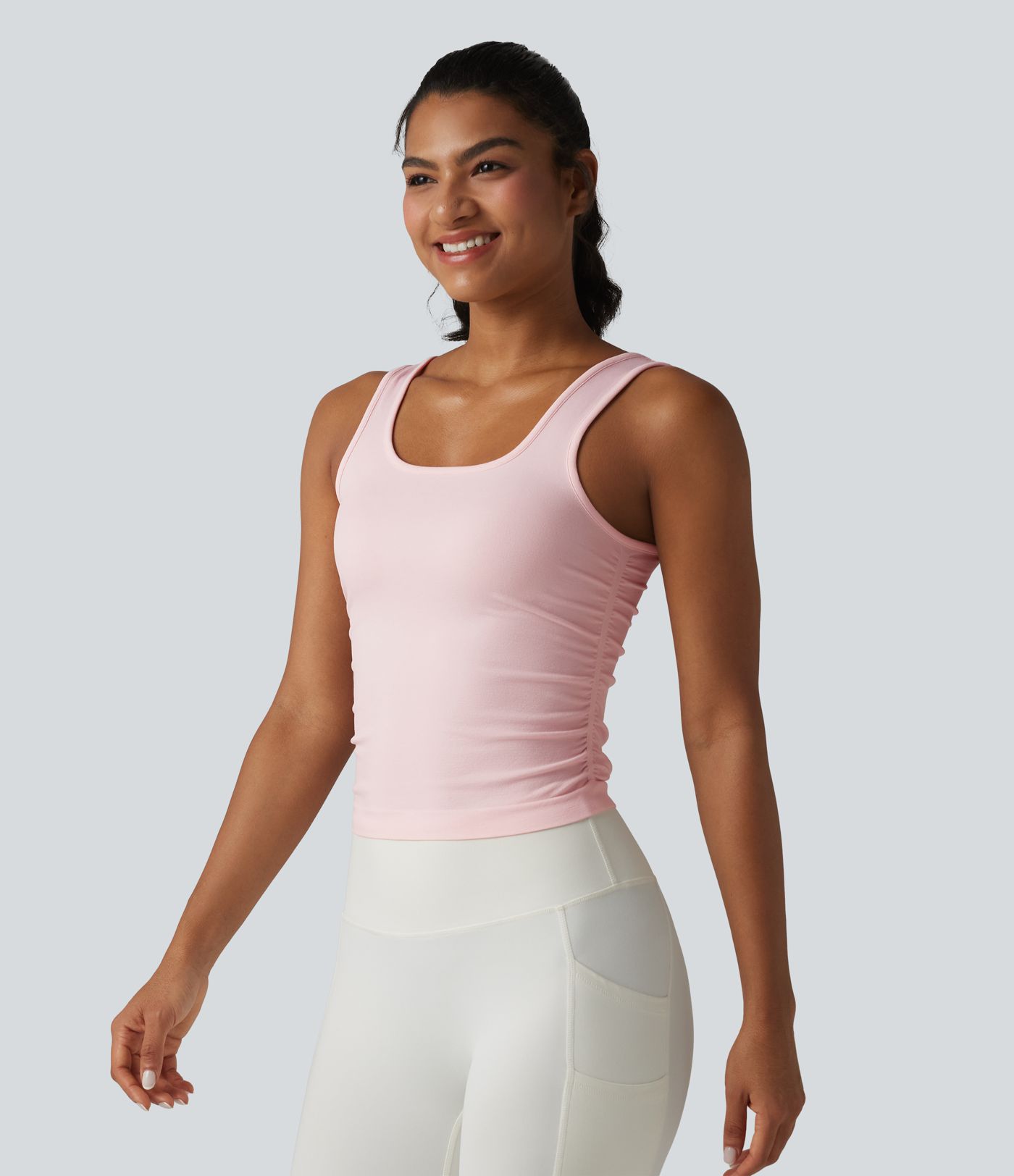 OneForm Seamless Flow débardeur de yoga sans coutures, à encolure carrée et à fronces