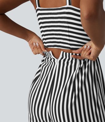 Sleeveless Twisted Shirred Invisible Zipper Built-in Bra Stripes Waffle Casual Jumpsuit with Pockets-Easy Peezy Sleeveless Twisted Shirred Invisible Zipper Built-in Bra Stripes Waffle Casual Jumpsuit with Pockets-Easy Peezy