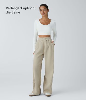 Pantalon Droit décontracté en Velours Côtelé avec Poches et Taille Haute