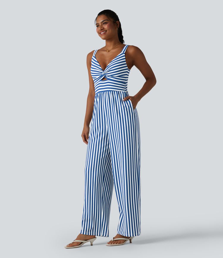 Combinaison sans manches froncée, poches latérales, fermeture éclair invisible, soutien-gorge intégré, rayures et motif gaufré - Easy Peezy