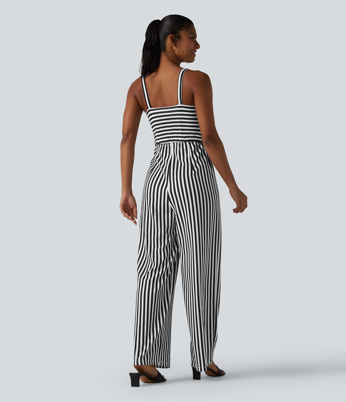 Sleeveless Twisted Shirred Invisible Zipper Built-in Bra Stripes Waffle Casual Jumpsuit with Pockets-Easy Peezy Sleeveless Twisted Shirred Invisible Zipper Built-in Bra Stripes Waffle Casual Jumpsuit with Pockets-Easy Peezy
