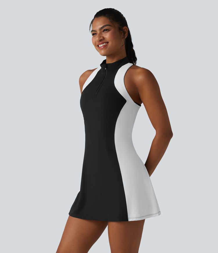 Halara UltraSculpt™ Mini-Golf-Active-Kleid mit angedeutetem Stehkragen (Mock Neck), eingearbeitetem BH, Racerback und Colorblock