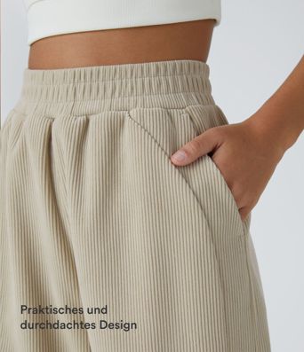 Pantalon Droit décontracté en Velours Côtelé avec Poches et Taille Haute