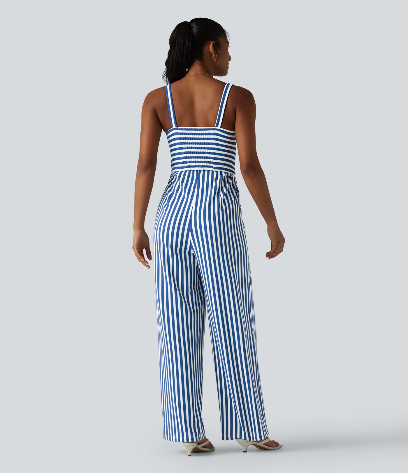 Combinaison sans manches froncée, poches latérales, fermeture éclair invisible, soutien-gorge intégré, rayures et motif gaufré - Easy Peezy
