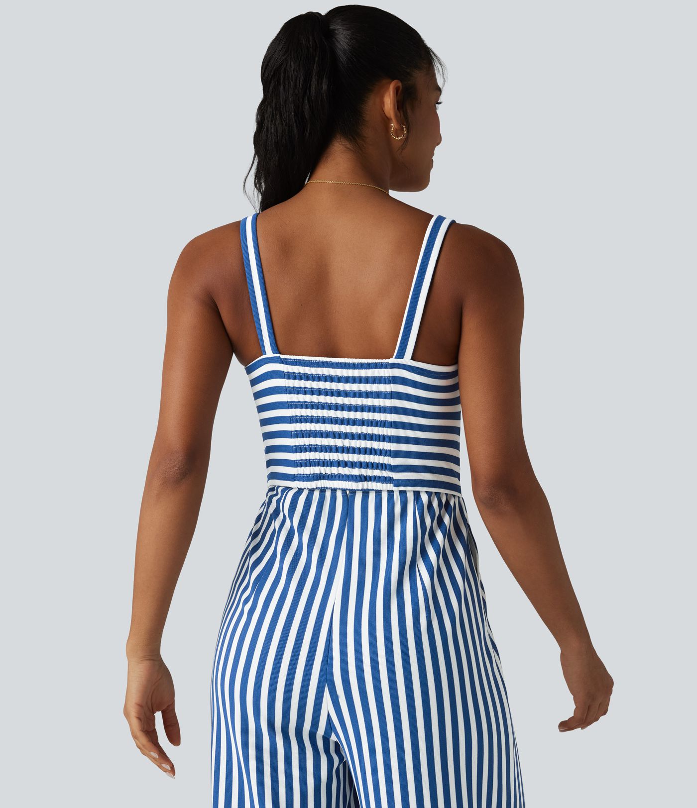 Combinaison sans manches froncée, poches latérales, fermeture éclair invisible, soutien-gorge intégré, rayures et motif gaufré - Easy Peezy