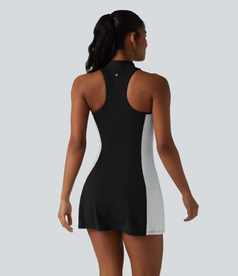 Halara UltraSculpt™ Mini-Golf-Active-Kleid mit angedeutetem Stehkragen (Mock Neck), eingearbeitetem BH, Racerback und Colorblock