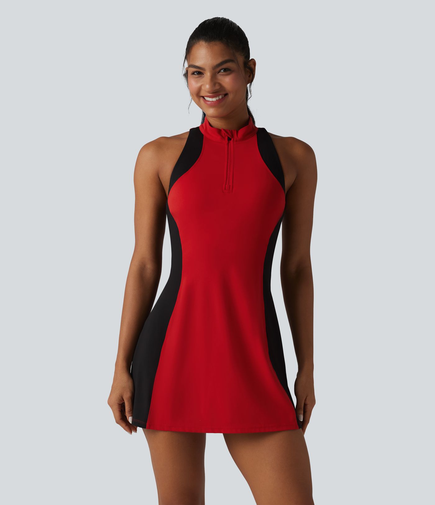 Halara UltraSculpt™ Mock Neck Built-in Bra Racerback Color Block Mini Golf Active Dress