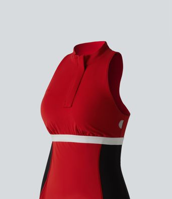 Halara UltraSculpt™ Mock Neck Built-in Bra Racerback Color Block Mini Golf Active Dress