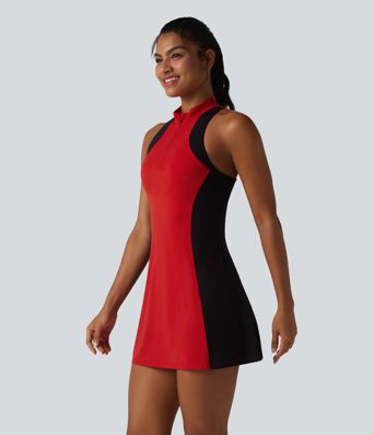 Halara UltraSculpt™ Mock Neck Built-in Bra Racerback Color Block Mini Golf Active Dress