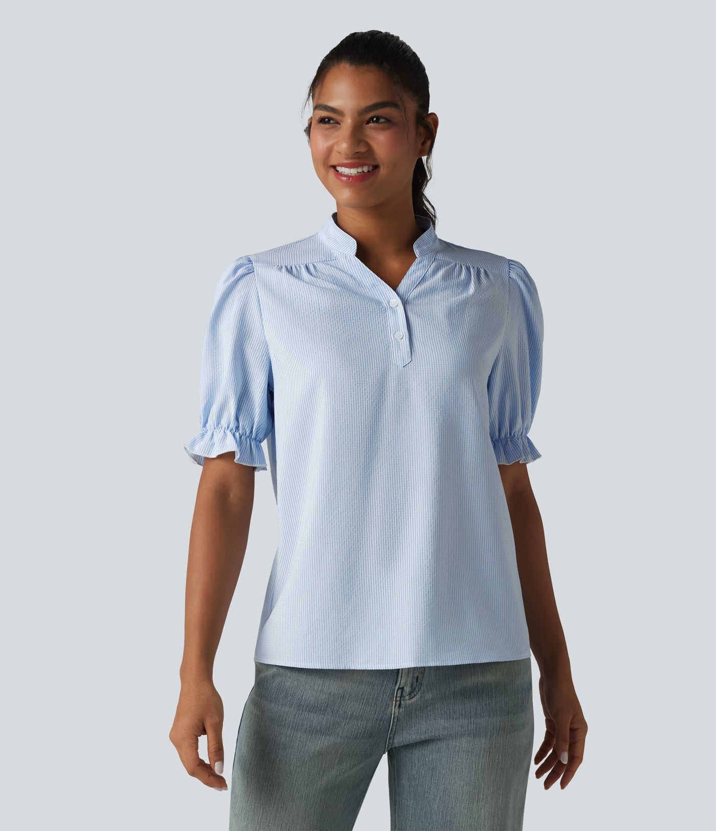 Lässiges Hemd mit kurzen Puffärmeln