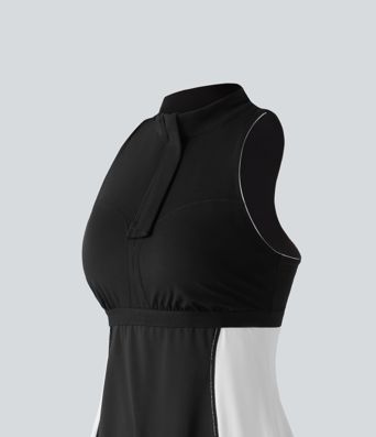 Halara UltraSculpt™ Mini-Golf-Active-Kleid mit angedeutetem Stehkragen (Mock Neck), eingearbeitetem BH, Racerback und Colorblock