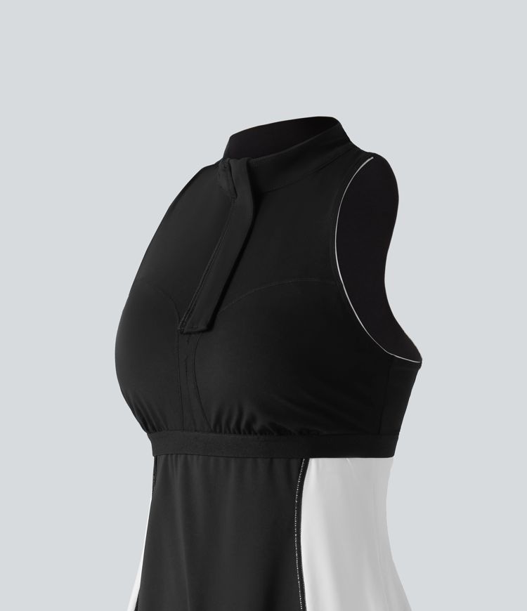 Halara UltraSculpt™ Mini-Golf-Active-Kleid mit angedeutetem Stehkragen (Mock Neck), eingearbeitetem BH, Racerback und Colorblock