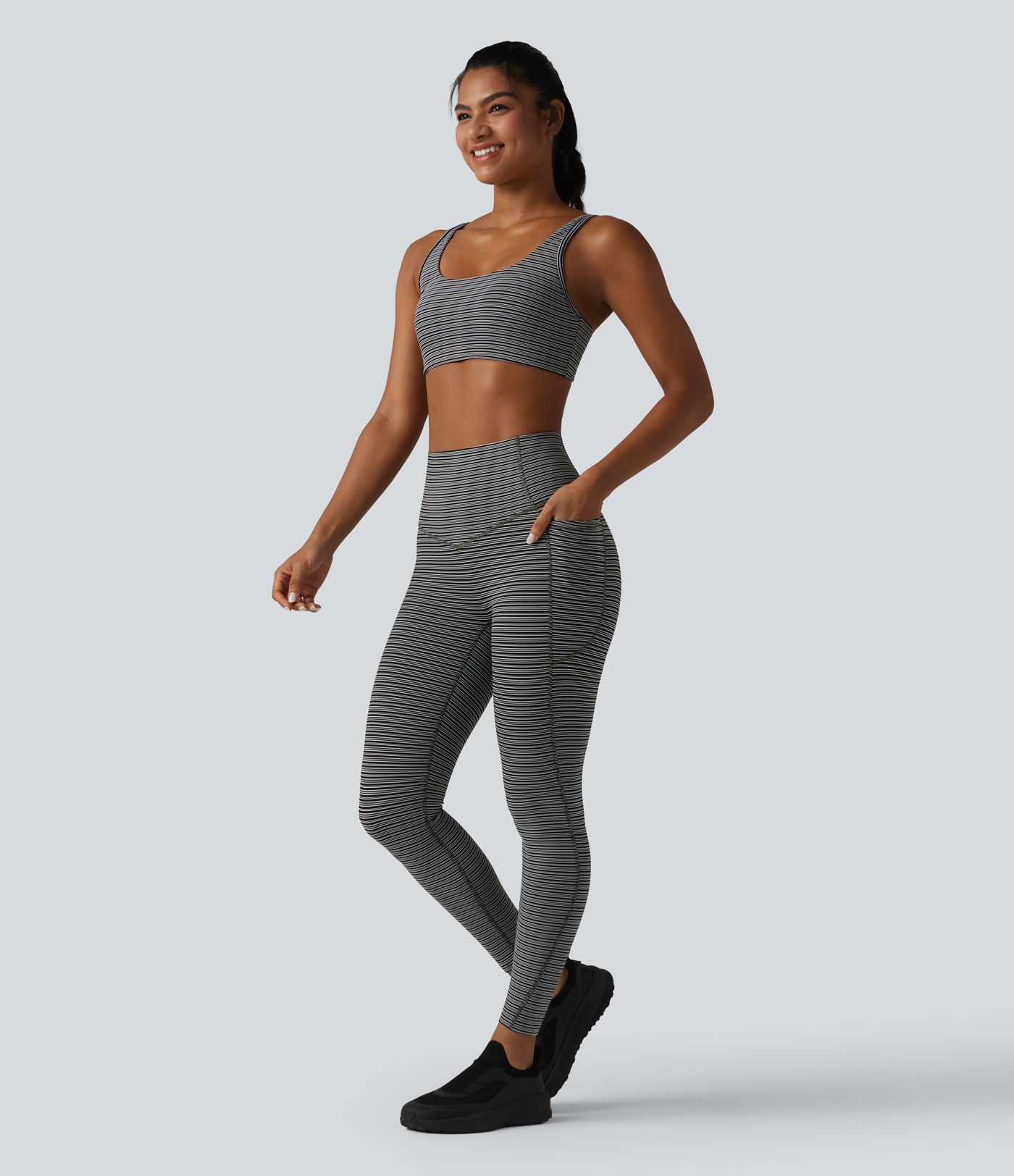 Halara UltraSculpt™ Jacquard Stripe High Waisted Tummy Control Running Leggings with Pockets
