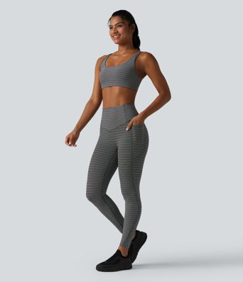 Halara UltraSculpt™ Jacquard Stripe High Waisted Tummy Control Running Leggings with Pockets