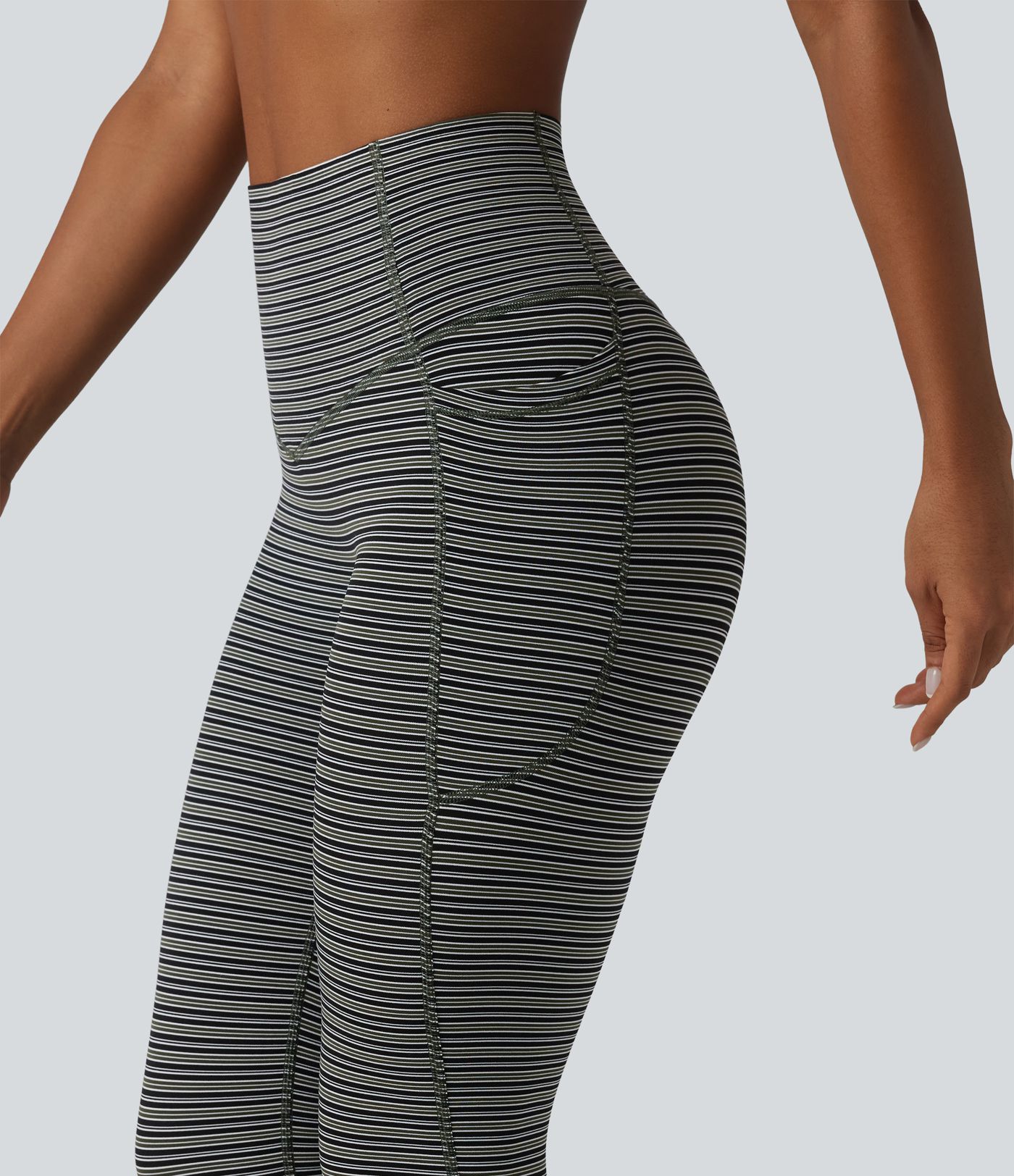 Halara UltraSculpt™ Jacquard Stripe High Waisted Tummy Control Running Leggings with Pockets